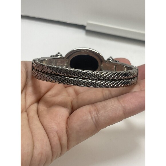 Dillards Silver Tone Black Stone Clamper Bangle Bracelet New - Picture 6 of 9